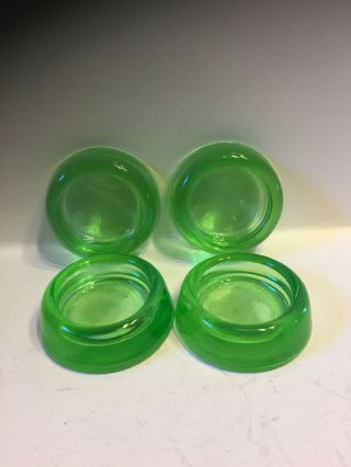Set Of 4 Vintage Green Depression Glass Furniture Coasters