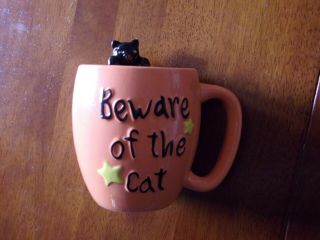 Beware Of The Cat 222 Fifth 3d Figural Halloween Black Cat Mug Cup Orange - C3