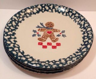 3 Folk Craft Tienshan Gingerbread Spongeware Dinner Plates Green Kitchen