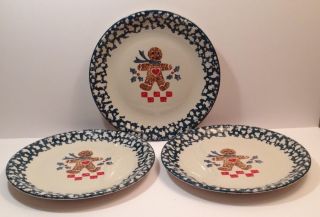 3 Folk Craft Tienshan Gingerbread Spongeware Dinner Plates Green Kitchen 3