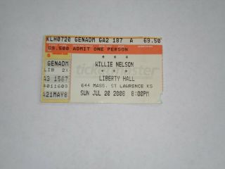 Willie Nelson Concert Ticket Stub - 2008 - Liberty Hall - Lawrence,  Ks - " Hello Walls "