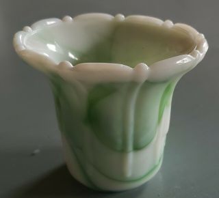 Vintage 1939 Akro Agate Slag Glass Small Flower Pot Flared Top Green Marble