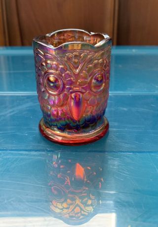 Bob St Clair Owl Yellowish/amber Carnival Glass Toothpick Holder