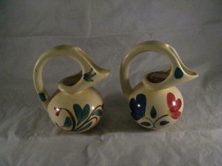 Pair Vintage Collectible Purinton Pottery Honey Jug Pitcher With Floral Design