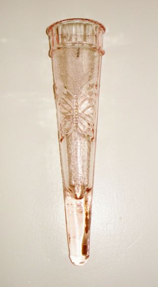 Vintage Pink Depression Glass Bud Vase Wall Pocket Butterfly Design Nr