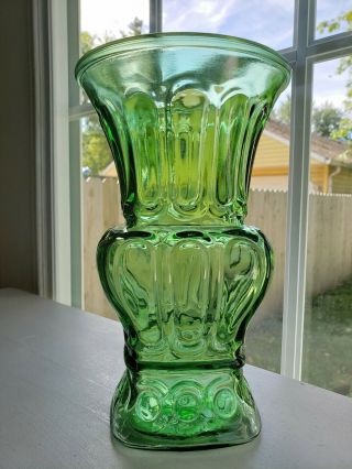 Vintage Randall Green Glass Square/paneled Elegant Vase - 8 Inches Tall - Stamped