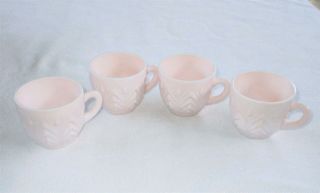 Set Of 4 Vintage Pink Milk Glass Cups,  Jeannette Shell Pink Glass Punch Coffee