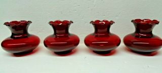4 - Vtg.  Anchor Hocking Ruby Red Small Ruffled Top Glass Vase