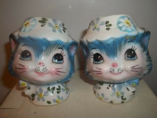 Vintage Lefton 1511 Miss Priss Blue Kitty/cat Salt & Pepper Shakers - Japan