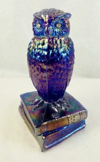 Vintage Signed Westmoreland Amethyst Carnival Glass Owl Rhinestone Eyes