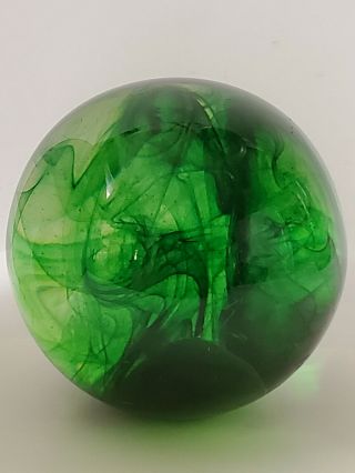 Green Swirl Art Glass Marble Sphere Ball Paperweight,  2 1/2 Inches,  6.  2 Ounces