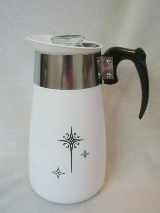 Vintage Corning Ware Atomic Black Starburst 8 Cup Stove Top Coffee Percolator
