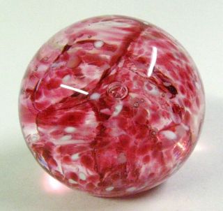 Signed C.  1970 Wheaton Village Art Glass Paperweight Pink & White Swirls -