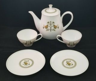 Noritake 6226 Hermitage Tea Pot & Lid,  Two Tea Cups,  Two Bread & Butter Plates.