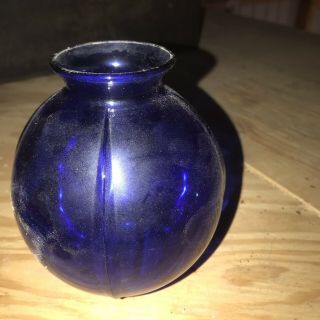 Vintage Cobalt Blue Small Round Vase 5 1/2 " Look