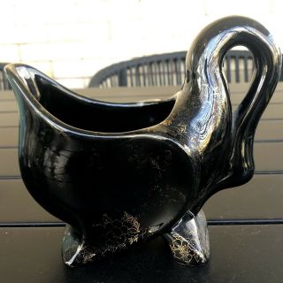 Vintage Pioneer Art Pottery Ceramic 22kt Gold Swan Planter Black Gold