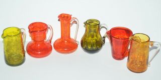 Six Mid Century Hand Blown Crackle Glass Vases / Pitchers / Jugs Pilgrim Glass