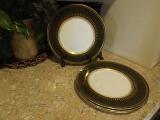 Vintage Royal Worcester,  England,  Green W/gold Leaf Pattern Dinner Plate (4)