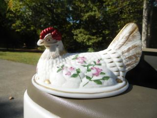 Vintage Hand Painted Westmoreland Glass Hen On Nest Lid Only / Very Well Done