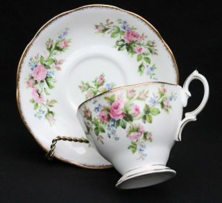Royal Albert Bone China,  Moss Rose,  Hampton Shape,  Pink Roses Tea Cup And Saucer
