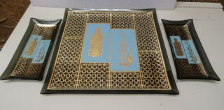 Wonderful Vintage Mid - Century Bent Glass Tray Set - 3 Trays - Asian Goddess?