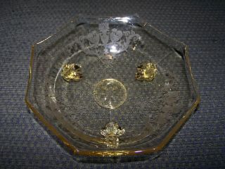 Lovely Paden City Yellow 7in Elegant Glass Footed Etched Bowl W/chickens Vgc