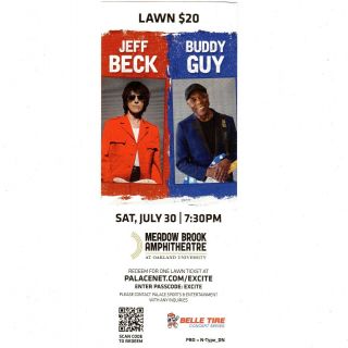 Jeff Beck & Buddy Guy Concert Handbill Ticket Stub 7/30/16 Rochester Hills Mi