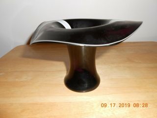 Vtg Hand Blown Studio Art Glass Black/white Top Hat Flower Vase 4 " High