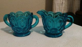 Vintage L E Smith Blue " Moon And Stars " Creamer And Sugar