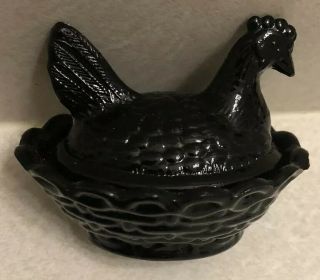 Boyd Mini Hen On Nest Ebony Covered Salt Black Glass 2 1/4” Marked
