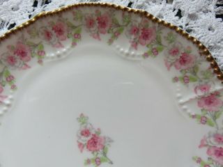 Vintage Limoges Elite France Porcelain Plate Pink Floral Raised Gold Dots 2