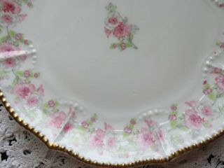 Vintage Limoges Elite France Porcelain Plate Pink Floral Raised Gold Dots 3