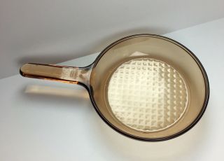 Vintage Corning Ware Visions Amber Glass 7 Inch Skillet Waffle Bottom Frying Pan