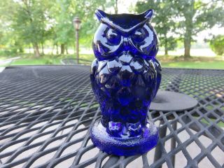 Vtg Cobalt Blue Glass 4 " Owl Figurine Mosser Usa Paperweight? Euc