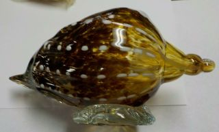 Vintage Hand Blown Art Glass Sea Shell On Base / & Heavy