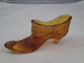 Vintage Fenton Daisy & Button Amber Art Glass Shoe