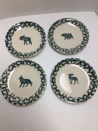 Tienshan North Country Bread/salad Plates Set Of 4 Bear Deer Moose Wolf