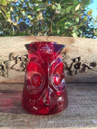 Vintage Viking Ruby Red Art Glass Owl Fairy Candle Lamp Top Only