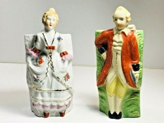 Vintage Made In Japan Man & Woman Wall Pocket Vases Victorian Ceramic