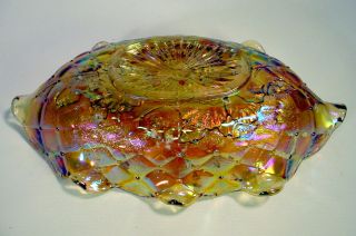 CARNIVAL Glass CANDY DISH Bowl MARIGOLD LUSTRE Diamond IRIS Flower IRIDESCENT 3