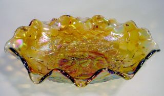 CARNIVAL Glass CANDY DISH Bowl MARIGOLD LUSTRE Diamond IRIS Flower IRIDESCENT 5
