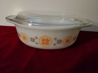 Vintage Pyrex Town And Country Brown Orange 1.  5 Quart Casserole Dish With Lid