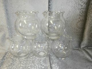 Five Anchor Hocking Ball Clear Glass Vases / Bowls Ruffled Rim 5 " Tall