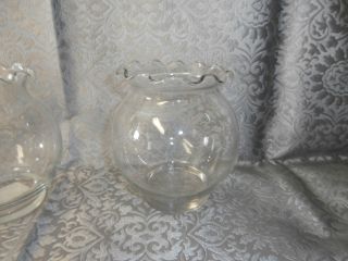 FIVE ANCHOR HOCKING BALL CLEAR GLASS VASES / BOWLS RUFFLED RIM 5 