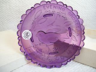 Vintage Amethyst Purple Pairpoint Glass Cup Plate Evening Grosbeak W/label