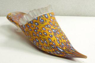 Vintage Murano Art Glass 6 " Frosted Gold Millefiori Slipper