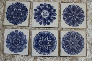 Bombay - - Cobalt Blue & White - - Six Ceramic Drink Coaters - - Four Inch Square