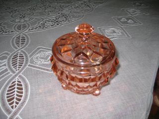 Powder Jar & Lid Cube Pink by Jeannette Glass Company 1929 - 1933 Depression 2