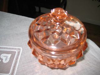 Powder Jar & Lid Cube Pink by Jeannette Glass Company 1929 - 1933 Depression 3