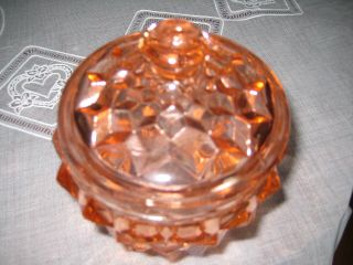 Powder Jar & Lid Cube Pink by Jeannette Glass Company 1929 - 1933 Depression 4